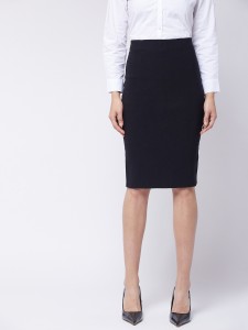 With white button down shirt and white pumps  Pencil skirt Skirt outfits  Blue skirt outfits