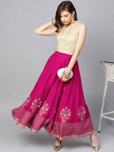 GeruCrafts Printed Women Flared Pink Skirt Buy GeruCrafts