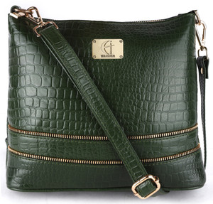 Hileder Green Shoulder Bag Genuine Leather Golden Zipper Crossbody
