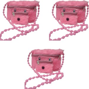 drafactice Pink Sling Bag Combo ( Pack Of 3 ) Girls Kids Purse Mini  Artificial Fur Handbags Cross Body Multi colour - Price in India