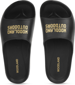 Mens black and online gold sliders