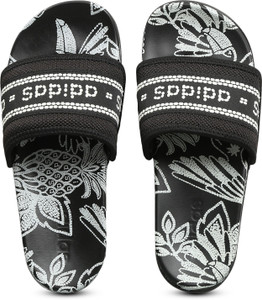 Adidas white new arrivals and black slides