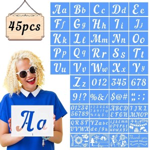  Letter Stencils for Painting on Wood - 46 Pack Large Alphabet  Stencil Templates with Numbers and Signs, Reusable Letters and Numbers  Stencils in 4 Fonts and 346 Designs for Wood