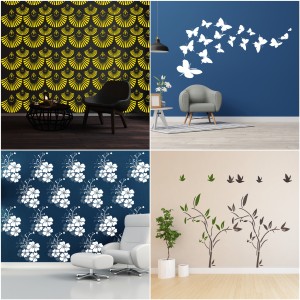 Floral wall stencils, Botanical painted stencil
