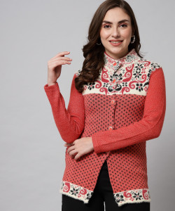 DRESSOFY Printed High Neck Casual Women Pink Sweater Buy