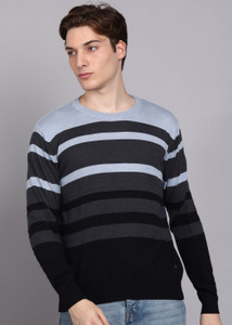 Raymond Striped Crew Neck Casual Men Multicolor Sweater