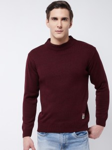 Sweven Solid High Neck Casual Men Maroon Sweater