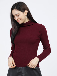 Tokyo Talkies Solid Turtle Neck Casual Women Red Sweater Buy