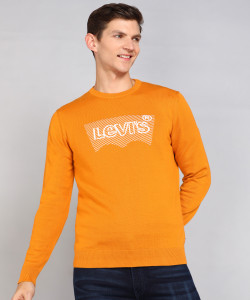 LEVI S Printed Crew Neck Casual Men Orange Sweater Buy