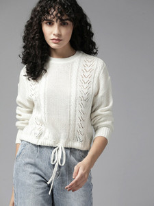 Roadster Self Design Round Neck Casual Women White Sweater Buy