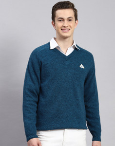 MONTE CARLO Solid V Neck Casual Men Blue Sweater Buy MONTE CARLO