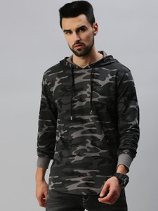 Army print top hoodie for mens