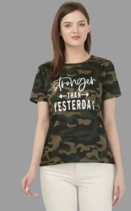 Trond Military Camouflage Women Round Neck Green T-Shirt