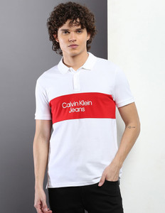 Calvin Klein Jeans Printed Men Polo Neck White T Shirt Buy