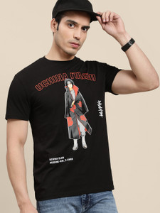 Free Authority Printed Typography Men Round Neck Black T Shirt