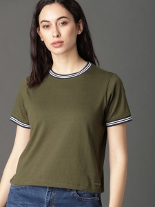 Roadster Striped Women Round Neck Green T-Shirt