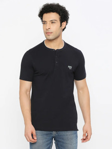 Solid Men Polo Neck Blue T-Shirt