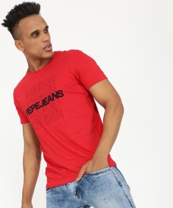 Pepe Jeans Typography Men Round Neck Red T-Shirt - Buy Pepe Jeans  Typography Men Round Neck Red T-Shirt Online at Best Prices in India