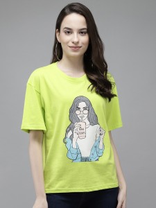 THE DRY STATE Graphic Print Women Round Neck Light Green T-Shirt
