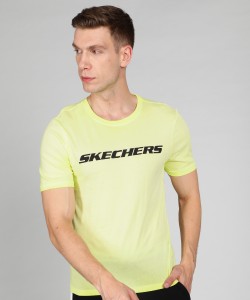 Skechers Printed Men India - Crew Printed Skechers in T-Shirt Online T-Shirt Men Neck Crew Buy Yellow Prices Yellow Neck at Best