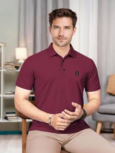 VeBNoR Solid Men Polo Neck Maroon T-Shirt