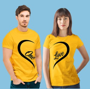 COUPLESTUFF.IN Printed Couple Round Neck Yellow T-Shirt - Buy