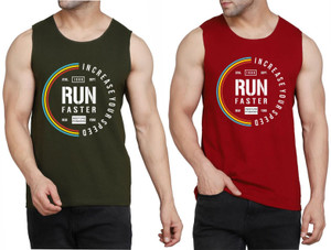 Restore Printed Men Scoop Neck Dark Green Maroon Multicolor T