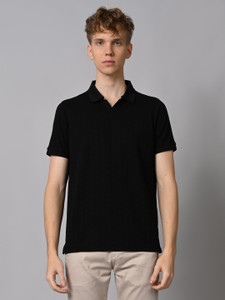 Solid Men Polo Neck Black T-Shirt
