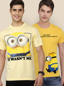 Minions By Free Authority Graphic Print Men Round Neck Multicolor