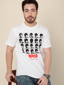 The Beatles By Free Authority Typography Men Round Neck White T