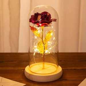 Upstuff Rose in Glass Dome Beautiful Bright Enchanted Rose Wooden