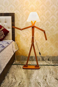 Stick wooden outlet floor lamp