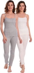Buy Feby Thermal Inner Wear for Women Set Top and Pyjama Set (S, Black) at