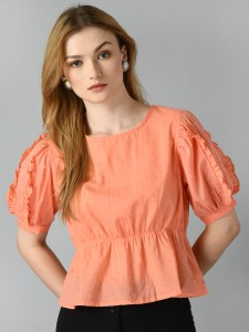 Orange store peasant top