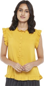 PEOPLE Casual Solid Women Yellow Top