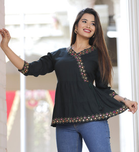 JD FINISHING Casual Embellished Women Green Top Buy JD FINISHING