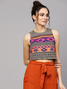 SASSAFRAS Casual No Sleeve Printed Women Multicolor Top Buy SASSAFRAS Casual No Sleeve Printed Women Multicolor Top Online at Best Prices in India