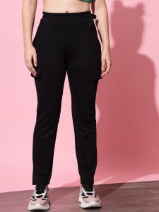 Q-Rious Solid Women Black Track Pants