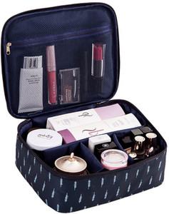 Favria Portable Cosmetic Makeup Bag Waterproof with Collapsible Compartments Travel Toiletry Kit Blue Leaf Price in India Flipkart
