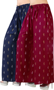 AREEBA COLLECTION Flared, Regular Fit, Relaxed, Tapered Women Maroon, Dark Blue Trousers