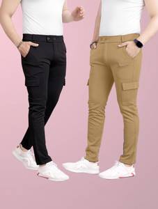 GIBBONTE Slim Fit Men Black, Khaki Trousers