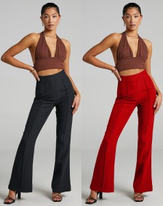 FUBACK Regular Fit Women Black, Maroon Trousers - Buy FUBACK