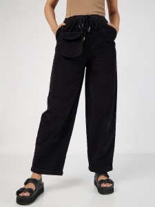 Buy SASSAFRAS Women Black Regular Fit Solid Wide Leg Track Pants