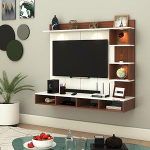TheGoodLuck 32 to 43 Inches Wall-Mount TV Unit with PVC Back Panel & LED Lights Engineered Wood TV Entertainment Unit