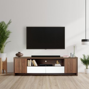 TADesign Fusion TV Cabinet with 2 Drawers 3 Shelves Multipurpose Storage Engineered Wood TV Entertainment Unit