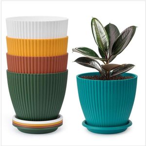 Cloudzy Flower Pot Tulsi Kund with Tray Round Flower Planter Planting Pots [ Pack of 5 ] Plastic Vase