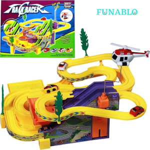FUNABLO Track Racer Racing Car Set with 4 Miniature Cars Rotating