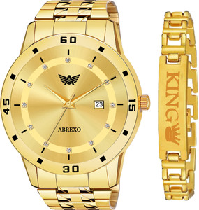 ABREXO Trending Combo Date Working Gold Wrist Watch With Gold King