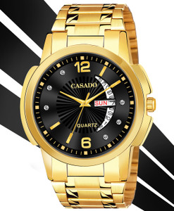 Casado Gold Plated Diamond Studded 3D Cut Glass Day and Date 1 Year Warranty Gold Plated Diamond Studded 3D Cut Glass Day and Date