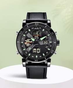 Alix Opulent Black leather strap cordial paired with a black dial Analog Digital Watch For Men Buy Alix Opulent Black leather strap cordial paired with a black dial Analog Digital Watch
